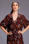 Buy_Alpona Designs_Maroon Cotton Silk Floral Print Tiered Dress_Online_at_Aza_Fashions