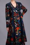 Shop_Alpona Designs By Soham Acharya_Blue Viscose Dupion Bird, Floral V Neck Printed Dress _Online_at_Aza_Fashions