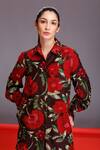 Shop_Alpona Designs By Soham Acharya_Brown Cotton Silk Floral Shirt Collar Rose Print Dress _Online_at_Aza_Fashions