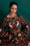 Shop_Alpona Designs By Soham Acharya_Brown Pure Cotton Bird, Floral Straight Layered Dress _Online_at_Aza_Fashions