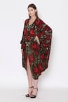 ALPONA DESIGNS BY SOHAM ACHARYA_Brown Natural Crepe Printed Floral V Neck Kaftan Dress _Online_at_Aza_Fashions