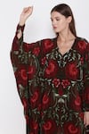 Buy_ALPONA DESIGNS BY SOHAM ACHARYA_Brown Natural Crepe Printed Floral V Neck Kaftan Dress _Online_at_Aza_Fashions