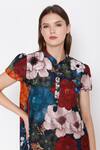 Buy Alpona Designs By Soham Acharya Blue Cotton Silk Floral Mandarin Collar Print Dress Online at Aza Fashions Buy_Alpona Designs By Soham Acharya_Blue Cotton Silk Floral Mandarin Collar Print Dress _Online_at_Aza_Fashions