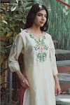 Raiman_Yellow Chanderi Embroidered Floral Notched Kurta Set _Online_at_Aza_Fashions