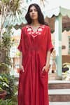Raiman_Red Chanderi Embroidery V-neck Kaftan Dress _Online_at_Aza_Fashions