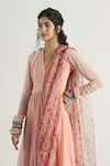 Shop_Rishi and Vibhuti_Peach Georgette V Neck Floral Print Anarkali And Palazzo Set _at_Aza_Fashions