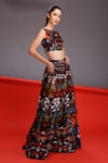 ALPONA DESIGNS BY SOHAM ACHARYA_Brown Viscose Dupion Printed Floral Straight Lehenga And Crop Top Set _Online_at_Aza_Fashions