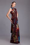 ALPONA DESIGNS BY SOHAM ACHARYA_Blue Natural Crepe Printed Floral Halter Saree With Blouse _Online_at_Aza_Fashions