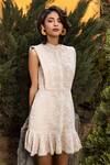 Buy_House of eda_Beige Linen Embroidered Dress_at_Aza_Fashions