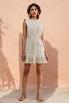 House of eda_Beige Linen Embroidered Dress_Online_at_Aza_Fashions