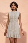 Buy_House of eda_Beige Linen Embroidered Dress_Online_at_Aza_Fashions