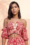 Shop_House of eda_Red Printed Linen Crop Top_Online_at_Aza_Fashions