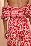 House of eda_Red Printed Linen Crop Top_at_Aza_Fashions