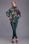 Buy_Alpona Designs By Soham Acharya_Blue Cotton Silk Floral Ruffle Print Neck Top _at_Aza_Fashions