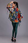 Shop_Alpona Designs By Soham Acharya_Blue Cotton Silk Floral Ruffle Print Neck Top _at_Aza_Fashions