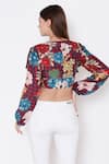 Shop Alpona Designs By Soham Acharya Blue Cotton Silk Floral Plunge V Neck Print Crop Top at Aza Fashions Shop_Alpona Designs By Soham Acharya_Blue Cotton Silk Floral Plunge V Neck Print Crop Top _at_Aza_Fashions