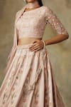 Shilpi Gupta_Peach Silk, Satin Embroidery, Sequins, Cut Work Round Hand Bridal Lehenga Set _Online_at_Aza_Fashions