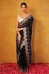 Buy_Esha Koul_Black Organza Embroidery Scoop Neck Saree With Blouse _at_Aza_Fashions