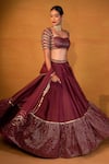 Buy_Esha Koul_Purple Chanderi Embroidery Sweetheart Neck Lehenga Set _at_Aza_Fashions