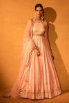 Buy_Esha Koul_Pink Chanderi Embroidery Round Anarkali And Dupatta Set _at_Aza_Fashions