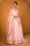 Shop_Esha Koul_Pink Chanderi Embroidery Round Anarkali And Dupatta Set _at_Aza_Fashions