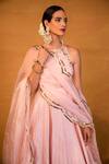 Buy_Esha Koul_Pink Chanderi Embroidery Round Anarkali And Dupatta Set _Online_at_Aza_Fashions