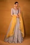 Buy_Esha Koul_Yellow Chanderi Embroidery Leaf Neck Lehenga Set _at_Aza_Fashions