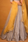 Esha Koul_Yellow Chanderi Embroidery Leaf Neck Lehenga Set _at_Aza_Fashions