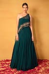 Buy_Esha Koul_Green Georgette Na Embellished Cape And Lehenga Set _at_Aza_Fashions