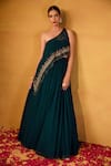 Esha Koul_Green Georgette Na Embellished Cape And Lehenga Set _Online_at_Aza_Fashions