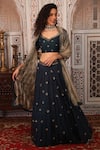 Buy_Esha Koul_Blue Organza Embroidery Sweetheart Neck Embellished Lehenga Set _at_Aza_Fashions