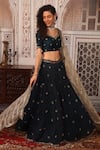 Esha Koul_Blue Organza Embroidery Sweetheart Neck Embellished Lehenga Set _Online_at_Aza_Fashions