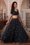 Buy_Esha Koul_Blue Organza Embroidery Sweetheart Neck Embellished Lehenga Set _Online_at_Aza_Fashions