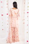 Shop_Esha Koul_Pink Organza, Georgette, Semi Crepe Floral Motifs V Neck Print Kurta Sharara Set_at_Aza_Fashions