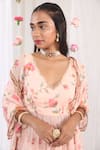 Shop_Esha Koul_Pink Organza, Georgette, Semi Crepe Floral Motifs V Neck Print Kurta Sharara Set_Online_at_Aza_Fashions