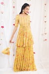 Buy_Esha Koul_Yellow Georgette Printed Floral Motifs Boat Kurta Sharara Set _at_Aza_Fashions