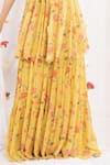 Esha Koul_Yellow Georgette Printed Floral Motifs Boat Kurta Sharara Set _at_Aza_Fashions
