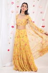 Buy_Esha Koul_Yellow Georgette Printed Floral Motifs Scoop Neck Jacket And Sharara Set _at_Aza_Fashions