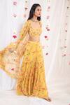 Shop_Esha Koul_Yellow Georgette Printed Floral Motifs Scoop Neck Jacket And Sharara Set _at_Aza_Fashions