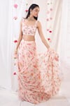 Buy_Esha Koul_Pink Georgette Printed Floral Motifs Scoop Neck Ruffle Saree With Blouse _Online_at_Aza_Fashions