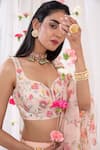 Esha Koul_Pink Georgette Printed Floral Motifs Scoop Neck Ruffle Saree With Blouse _at_Aza_Fashions