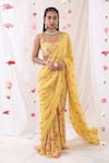 Esha Koul_Yellow Georgette Embroidered Floral Motifs Scoop Neck Saree With Blouse _Online_at_Aza_Fashions