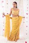 Buy_Esha Koul_Yellow Georgette Embroidered Floral Motifs Scoop Neck Saree With Blouse _Online_at_Aza_Fashions