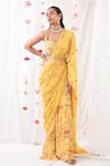 Shop_Esha Koul_Yellow Georgette Embroidered Floral Motifs Scoop Neck Saree With Blouse _Online_at_Aza_Fashions