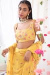 Esha Koul_Yellow Georgette Embroidered Floral Motifs Scoop Neck Saree With Blouse _at_Aza_Fashions