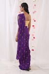 Shop_Esha Koul_Purple Georgette Embroidered Mirror Work U Neck Saree And Blouse _at_Aza_Fashions