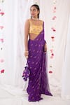 Esha Koul_Purple Georgette Embroidered Mirror Work U Neck Saree And Blouse _Online_at_Aza_Fashions