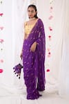 Buy_Esha Koul_Purple Georgette Embroidered Mirror Work U Neck Saree And Blouse _Online_at_Aza_Fashions