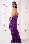 Shop_Esha Koul_Purple Georgette Embroidered Mirror Work U Neck Saree And Blouse _Online_at_Aza_Fashions