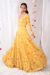 Buy_Esha Koul_Yellow Organza, Georgette, Semi Crepe Printed Corset Anarkali With Dupatta_Online_at_Aza_Fashions